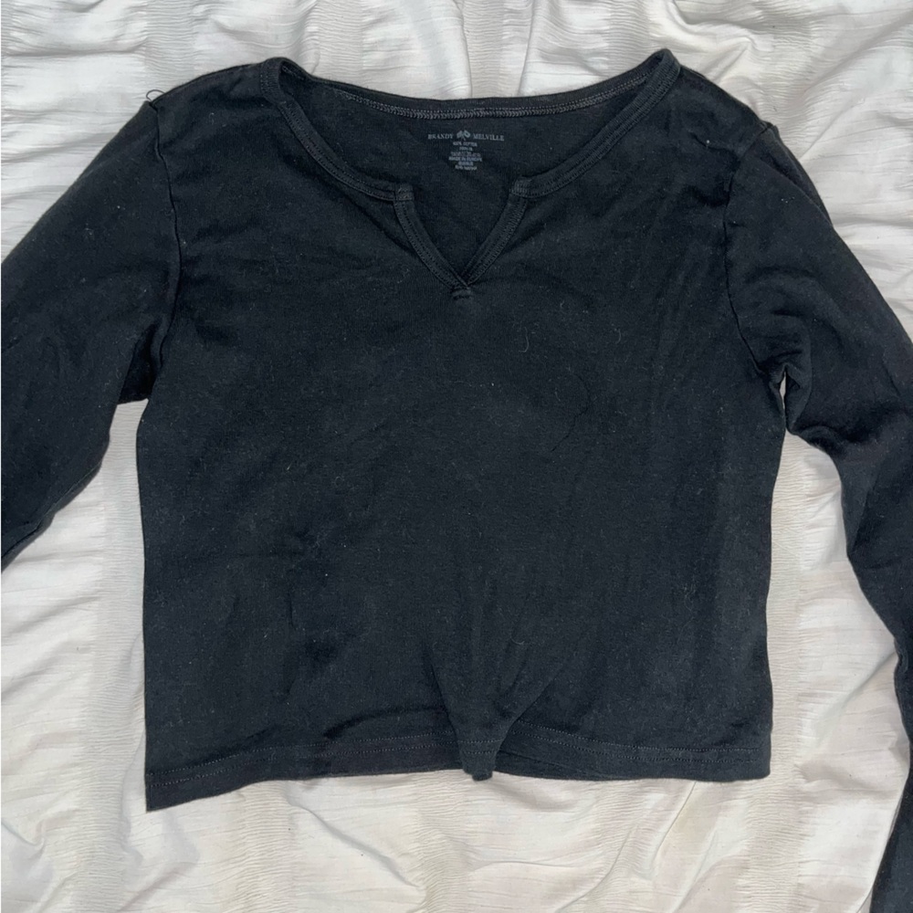 Brandy Melville Blue and Red Long Sleeve Crop Hoodie